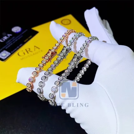 Moissanite Bracelet Bezel Setting 3mm 6inch 7inch 8inch Diamond Tennis Men Women 925 Silver Tennis Necklace Moissanite Tennis Chain
