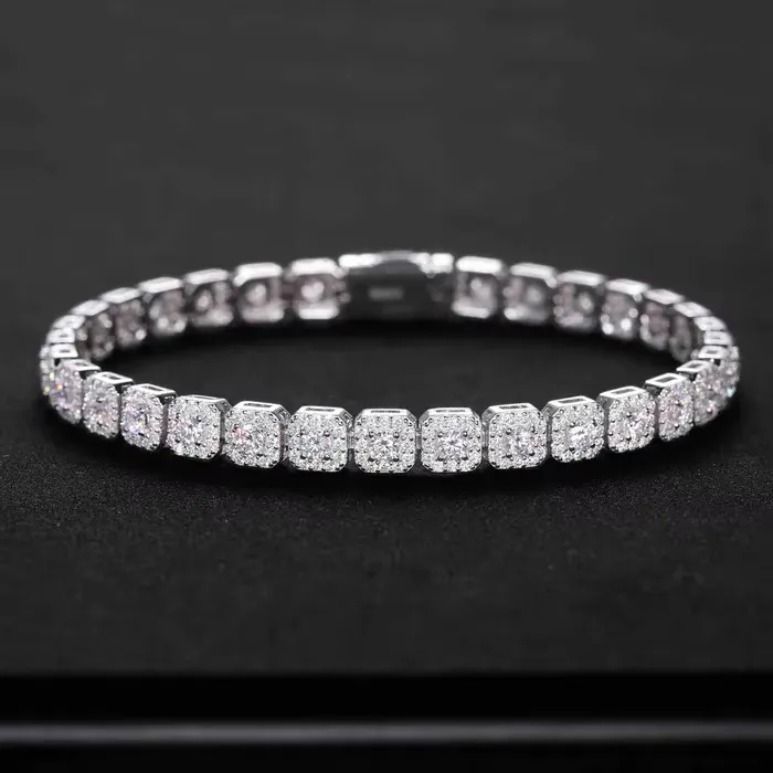 DH-BR008_1 Bracelet Moissanite Necklace Chain Tennis VVS Diamonds in 925 Sterling Silver Cuban Link Chain - Image 1