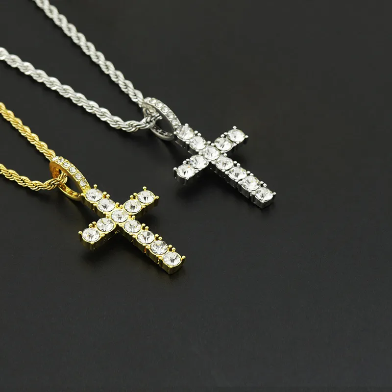 DH-BR013_1 Necklace Designer Moissanite Mens Necklace Hip Hop Cross Twist Stainless Steel 18K Gold Plated Diamond Jewelry Gold Chain - Image 1