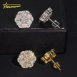 Moissanite Earrings Iced Out Screw Back Round Diamond 925 Silver 13mm Hip Hop Jewelry VVS Moissanite Cluster Stud Earrings - Image 2