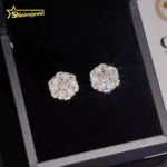 Moissanite Earrings Iced Out Screw Back Round Diamond 925 Silver 13mm Hip Hop Jewelry VVS Moissanite Cluster Stud Earrings - Image 3