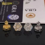 Moissanite Earrings Iced Out Screw Back Round Diamond 925 Silver 13mm Hip Hop Jewelry VVS Moissanite Cluster Stud Earrings - Image 5