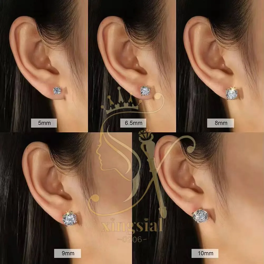 DH-ER002_1 Moissanite Earrings Trendy Moissanite Solitaire Earrings 65mm 75mm 8mm VVS 4 Prongs Claw Setting 925 Silver Diamond Stud Earrings - Image 1