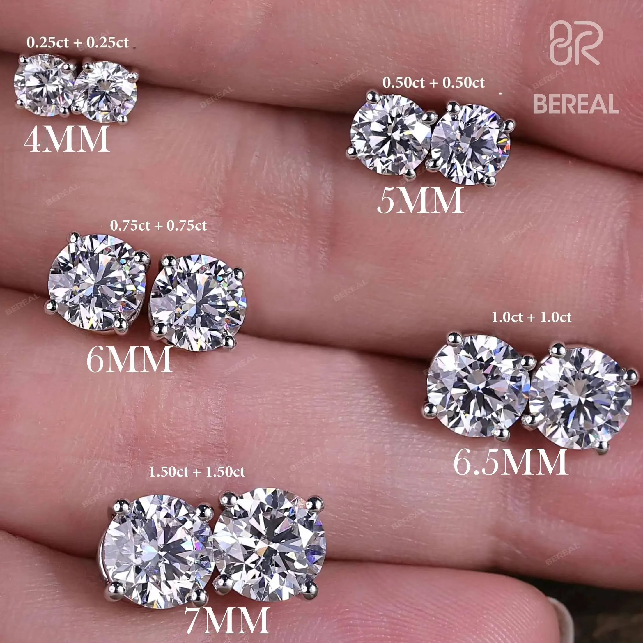 DH-ER003_1 Moissanite Earrings Wholesale Vvs Lab Grown Created Diamond Studs Earrings 10K 14K 18K Gold Silver CVD HTHP Created Diamond Stud Earring Men Women - Image 1