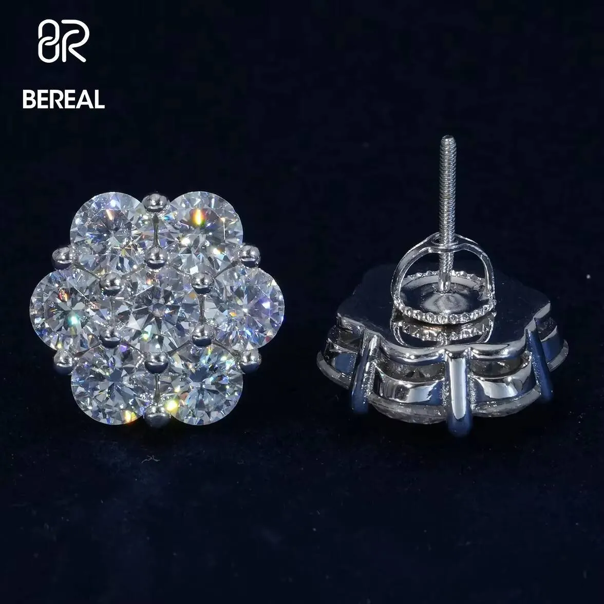 DH-ER004_1 Moissanite Earrings 925 Silver 18K Gold Plated Vvs Moissanite Flower Earring Round Brilliant Cut Diamond Stud Earrings - Image 1