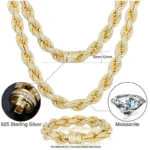 Moissanite Chain Pass Diamond Tester Iced Out Moissanite Rope Chain 925 Sterling Silver Lab Gemstone Twist Necklace For Men - Image 5
