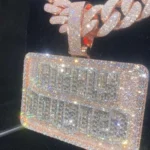 NUSKI Design Two Tone VVS D Moissanite 3D Fully Iced Out 5A CZ Chain Hand Setting Custom Pendant Jewelry