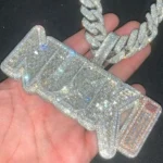 NUSKI Design Two Tone VVS D Moissanite 3D Fully Iced Out 5A CZ Chain Hand Setting Custom Pendant Jewelry - Image 2