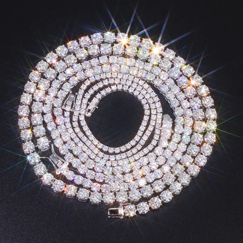 DH-NP008_1 Diamond Moissanite Chain Hip Hop Necklace VVS Moissanite Tennis Chain Bracelets Men and Women Gold Necklace Fashion Jewelry 3mm 4mm 5mm - Image 1
