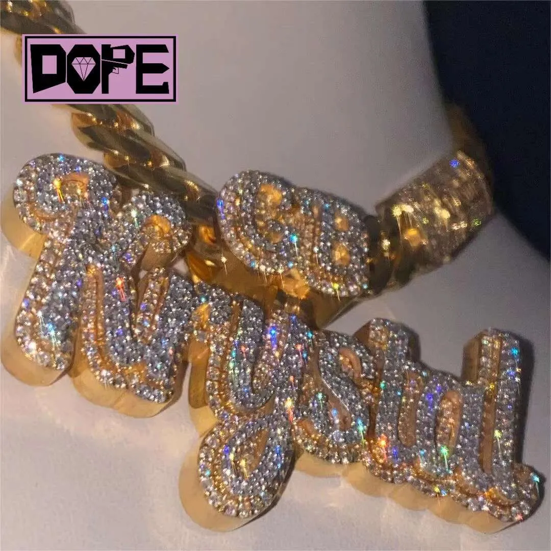 DH-NP009_1 Iced Out Custom Moissanite Letter Pendant Chain 925 Silver Gold Plated Hip Hop VVS Moissanite Pendant - Image 1
