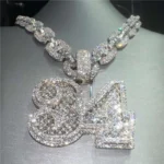 Personalized Custom Pass Diamond Tester VVS Baguette Moissanite Iced Out Number Pendant With Cuban Link Chain
