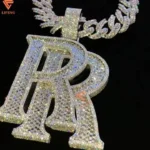 Double R Letter Baguette Diamond VVS Moissanite 925 Silver Personalized Necklace Iced Out Custom Jewelry Chain Pendant