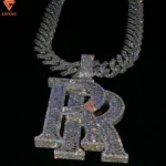 Double R Letter Baguette Diamond VVS Moissanite 925 Silver Personalized Necklace Iced Out Custom Jewelry Chain Pendant - Image 3
